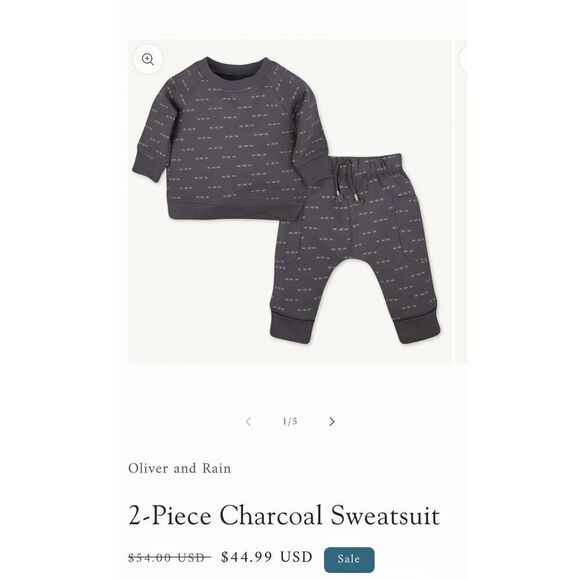 Oliver & Rain Charcoal Sweatsuit Size 18 Months - Picture 1 of 9